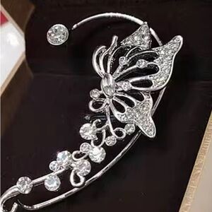 Ear Cuff with Butterfly In Silver Tone with Rhinestone Embellishment